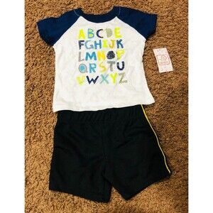 Swiggles Alphabet Shirt Gym Shorts Matching Outfit 2 Piece‎ White 12 Months NWT